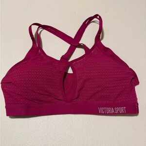Victoria’s Secret Sports Bra Women’s 34C criss cross back mesh lace Maroon pink